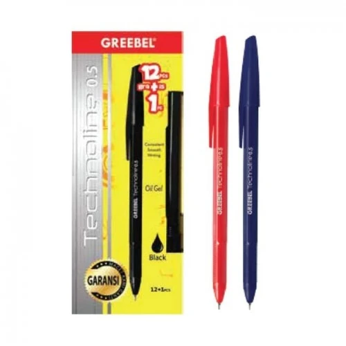 Pulpen Greebel Ballpen Technoline Ukuran 0.5mm Warna: Hitam, Biru, Merah  